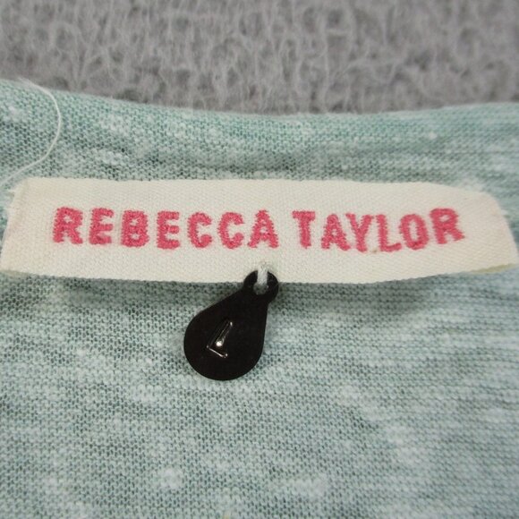 Rebecca Taylor Shirt Womens Large Green Peplum Knit Fitted Lightweight Sheer - Picture 2 of 11